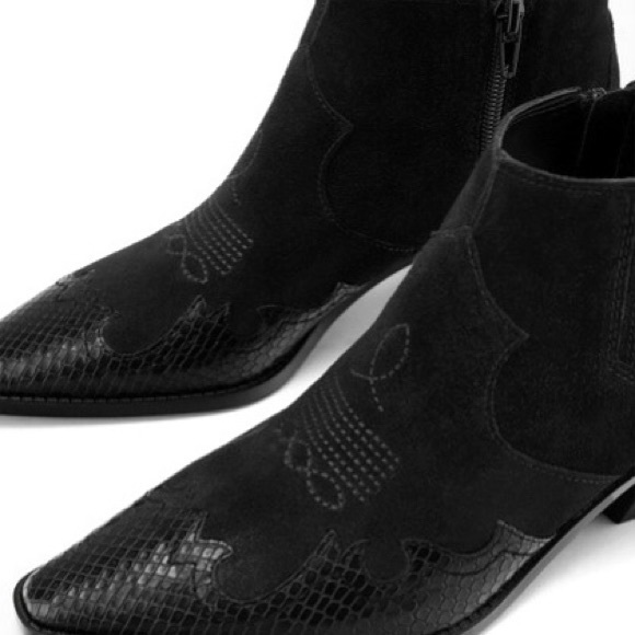 Zara NWT Split Suede Embroidered  Cowboy Ankle Booties in size 10/ EURO 41. - Picture 9 of 11